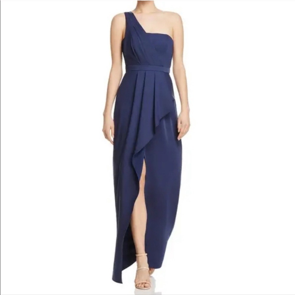 BCBGMAXAZRIA Navy Kristine One Shoulder Gown